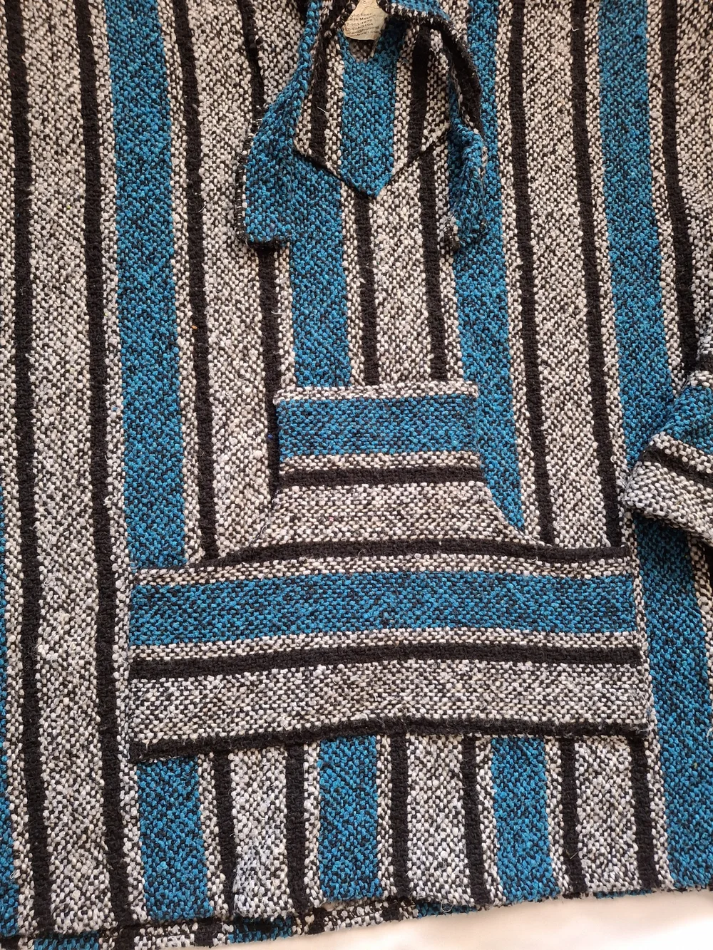 Oxxi Craft Mexican Baja Hoodie Turquoise Black Gray Woven Pullover